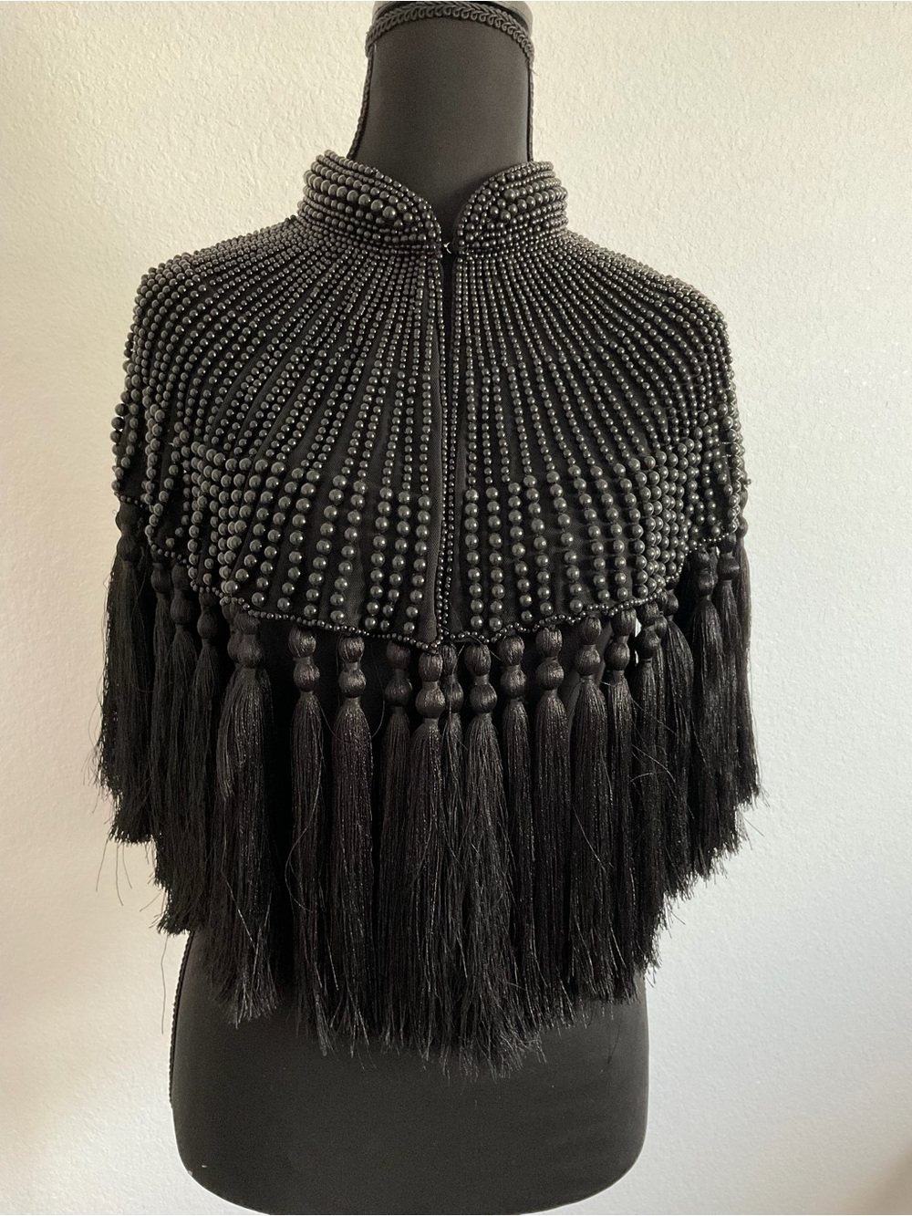 Black Beaded Tassel Capelet - Elegant Women's Cape - Picture 5 of 5